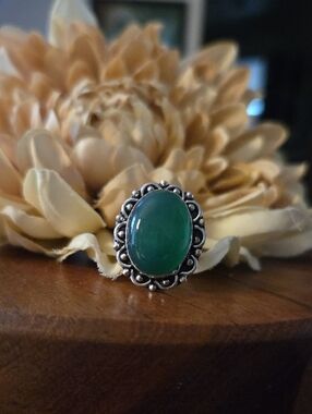 Green Chalcedony Ring 925 Sterling Silver Overlay Size 5¾ NEW